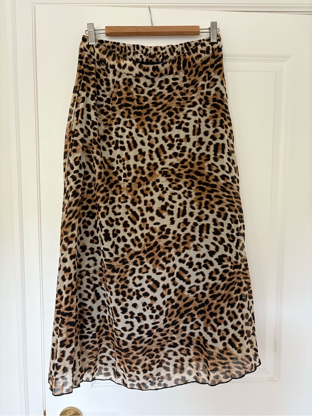 Leopard Print A-Line Midi Skirt - Brown/Black